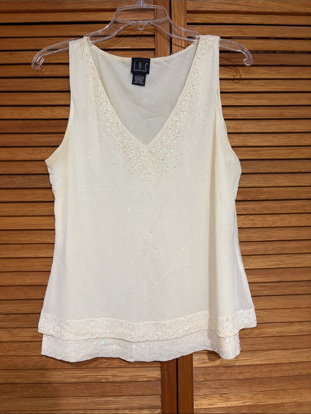 INC International Concepts Soft Yellow Beaded V-Neck Sleeveless Camisole Top